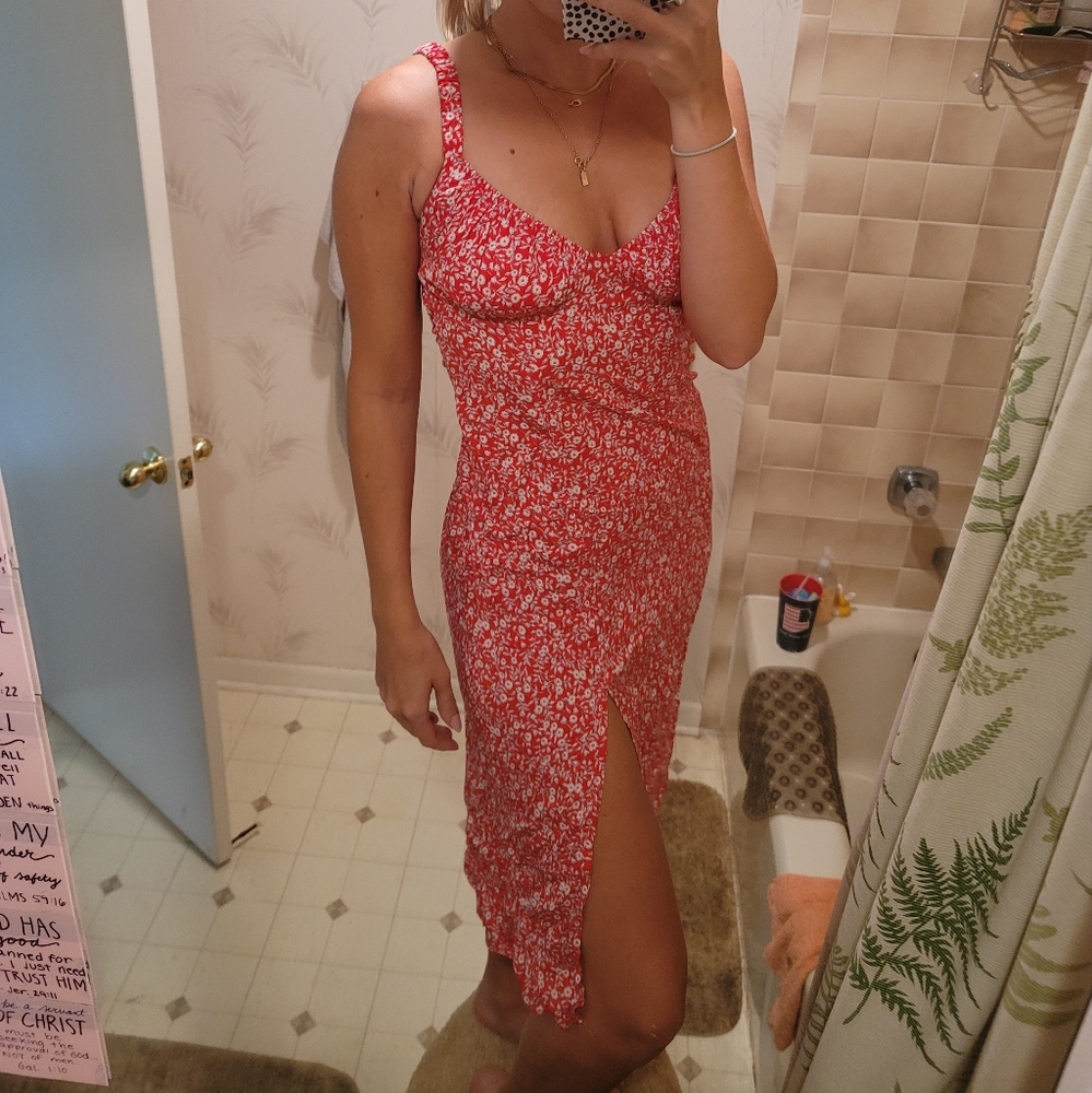 Red Floral Backless Princess Polly Sundress - Picture 2 of 7